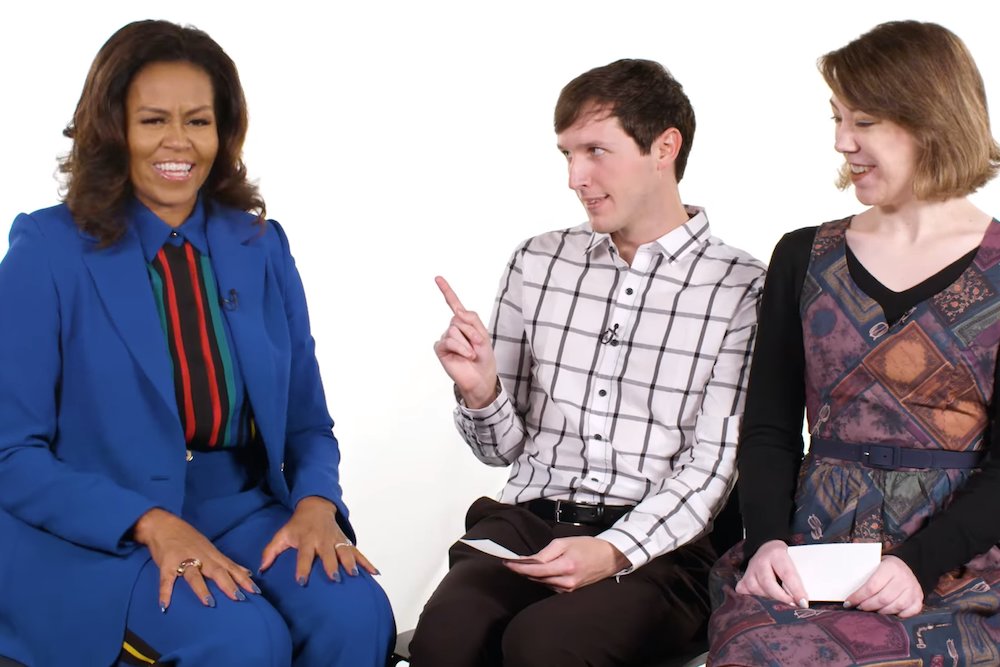 Springfieldian Jesse George, center, interviews Michelle Obama with fellow YouTuber Kat O'Keeffe.